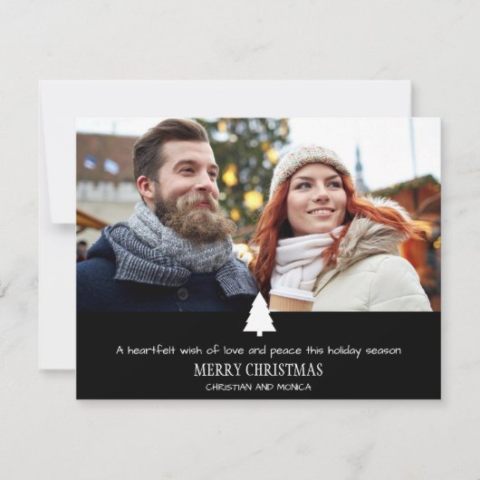 カップルモダン松の木の写真の格子模様クリスマスカード シーズンカード (正面)