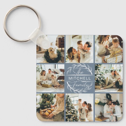 カップルモノグラムのの写真コラージュ | ほこりっぽい青い贈り物 キーホルダー (正面)