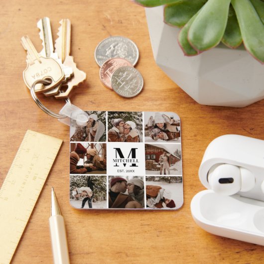 カップルモノグラムのの写真コラージュ | モノグラムギフト キーホルダー (デスク)