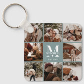 カップルモノグラムのの写真コラージュ | モノグラムグリーン キーホルダー (正面)