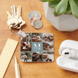 カップルモノグラムのの写真コラージュ | モノグラムグリーン キーホルダー