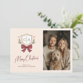 カップルモノグラムイニシャルボウフォトクリスマスカード シーズンカード (スタンド正面)