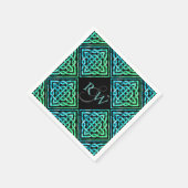 カップルモノグラムセルティックブルーグリーン紙ナプキンス スタンダードカクテルナプキン (角)