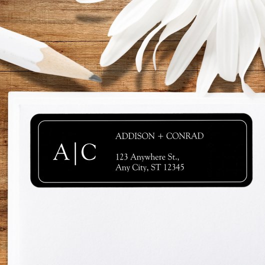 カップルモノグラムミニマリストブラック差出人住所 ラベル