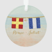 カップルモノグラム海事信号フラグ水色 オーナメント (裏面)