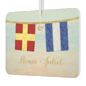 カップルモノグラム海事信号フラグ水色 カーエアーフレッシュナー (左)