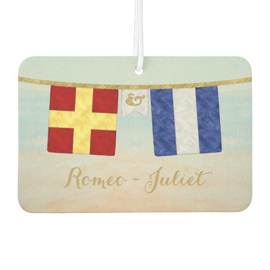 カップルモノグラム海事信号フラグ水色 カーエアーフレッシュナー (正面)