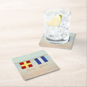 カップルモノグラム海事信号フラグ水色 スクエアペーパーコースター (インサイチュ)
