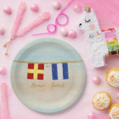 カップルモノグラム海事信号フラグ水色 ペーパープレート (パーティー)