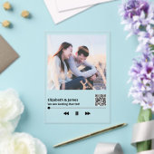 カップルユニークフォトミュージックプラークQRコー結婚ド アクリル招待状 (インサイチュ (ウェディング))