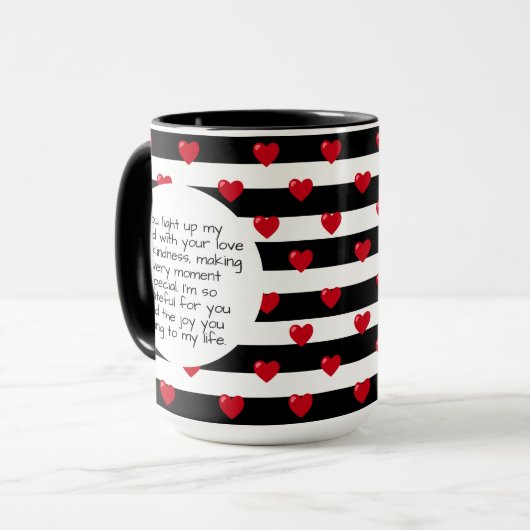 カップルラブハートストライプ | バレンタインデーの写真 マグカップ (正面左)