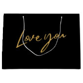 カップルラブユヴァレンティーンズデイ金ゴールドグリッターブラック ラージペーパーバッグ (正面)