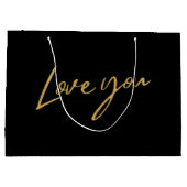 カップルラブユヴァレンティーンズデイ金ゴールドグリッターブラック ラージペーパーバッグ (裏面)