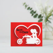 カップル乗馬オートバイ日付を保存結婚する 案内ポストカード (スタンド正面)