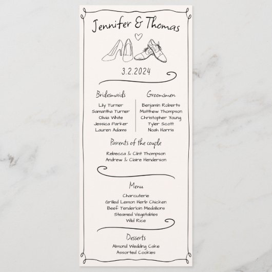 カップル事実ドードル結婚ズの靴プログラム&メニュー プログラム (裏面)