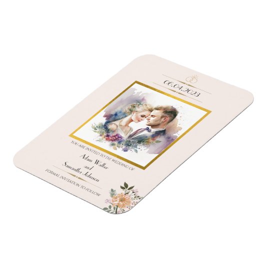 カップル伝統的金ゴールド花の日付を保存 マグネット (左側)