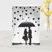 カップル傘の下，バレンタインデーの挨拶 カード (黄色い花)