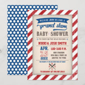 カップル共用 ベースボール ベイビーシャワー ヴィンテージ 招待状 (正面/裏面)