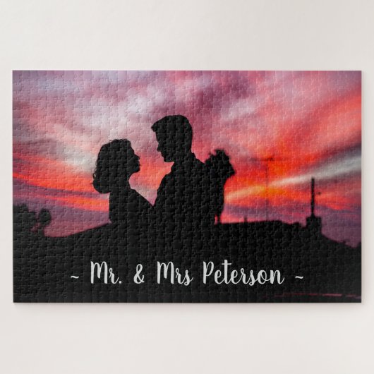 カップル写真おもしろいゲームの夜のパーソナライズ名 ジグソーパズル (横)