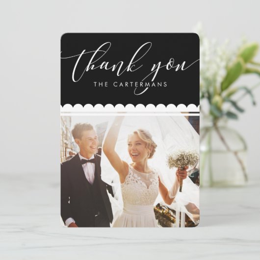 カップル写真かわいいエレガントホタテ白黒 シーズンカード (スタンド正面)