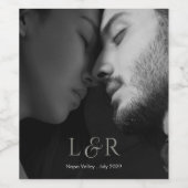 カップル写真とモノグラム結婚ズ ワインラベル (シングルラベル)