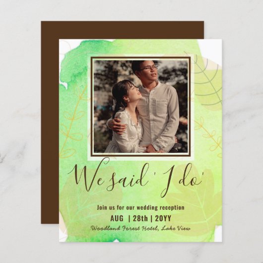 カップル写真とBUDGET結婚式のレセプション招待状 (正面/裏面)