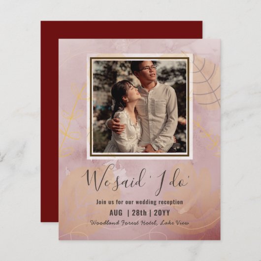 カップル写真とBUDGET結婚式のレセプション招待状 (正面/裏面)