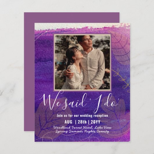 カップル写真とBUDGET結婚式のレセプション招待状 (正面/裏面)