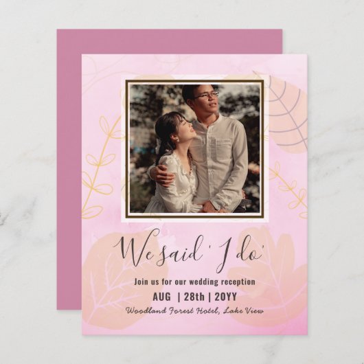 カップル写真とBUDGET結婚式のレセプション招待状 (正面/裏面)