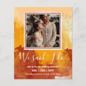 カップル写真とBUDGET結婚式のレセプション招待状 (正面)