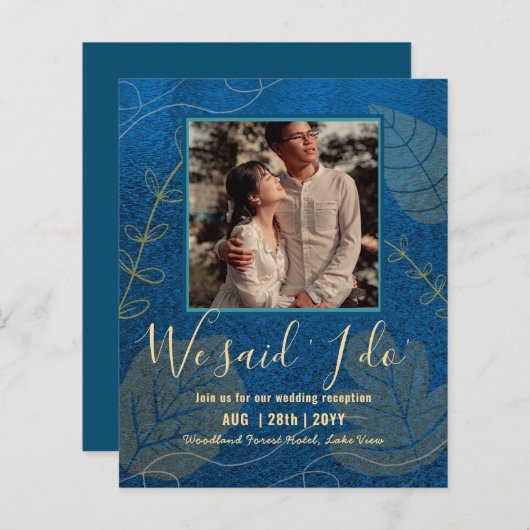 カップル写真とBUDGET結婚式のレセプション招待状 (正面/裏面)