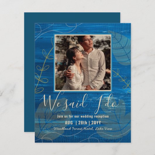 カップル写真とBUDGET結婚式のレセプション招待状 (正面/裏面)