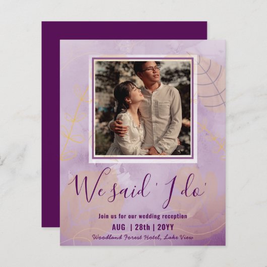 カップル写真とBUDGET結婚式のレセプション招待状 (正面/裏面)