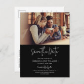 カップル写真の手書きの結婚式の日付を保存 案内ポストカード (正面/裏面)