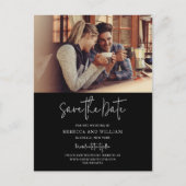 カップル写真の手書きの結婚式の日付を保存 案内ポストカード (正面)