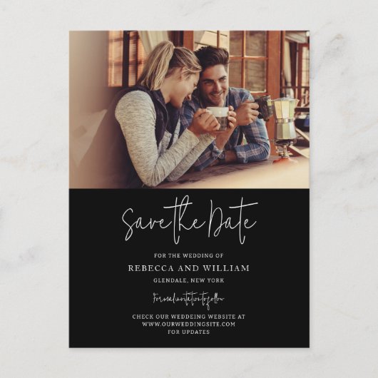 カップル写真の手書きの結婚式の日付を保存 案内ポストカード (正面)