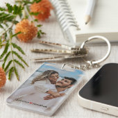 カップル写真グリッターシルバーハートネイビーブルー キーホルダー (正面右)