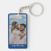 カップル写真グリッターシルバーハートネイビーブルー キーホルダー (裏面)