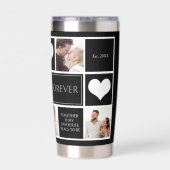 カップル写真コラージバレンタインブラックウォーターボトル 保温保冷タンブラー (背面)