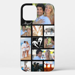 カップル写真コラージュハートラブイニシャル任意の色 iPhone 12ケース