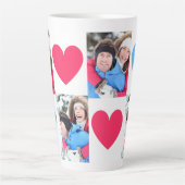 カップル写真コラージュ2枚の写真ピンク&ブルーのハート カフェラテマグ (正面)