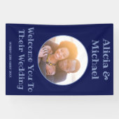 カップル写真ネイビー結婚ブルーの歓迎 横断幕 (横)