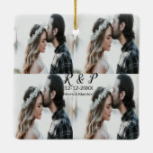 カップル写真メリーの追加結婚した年の追加 セラミックオーナメント (裏面)