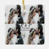 カップル写真メリーの追加結婚した年の追加 セラミックオーナメント (正面)