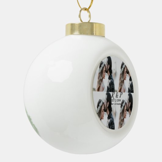カップル写真メリーの追加結婚した年の追加 セラミックボールオーナメント (左)