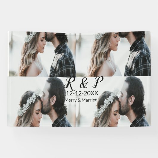 カップル写真メリーの追加結婚した年の追加 横断幕 (横)