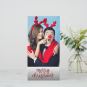 カップル写真メリークリスマスとカスタムバック文字 シーズンカード (スタンド正面)