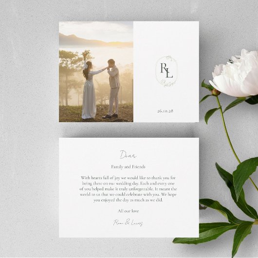 カップル写真モノグラ結婚ムのフラットサンキューカード サンキューカード