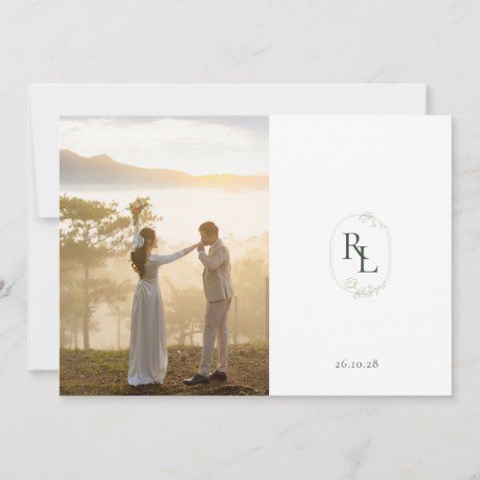 カップル写真モノグラ結婚ムのフラットサンキューカード サンキューカード (正面)