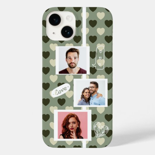 カップル写真ラブグリーンハートパターン編集可能 Case-Mate iPhoneケース (裏面)